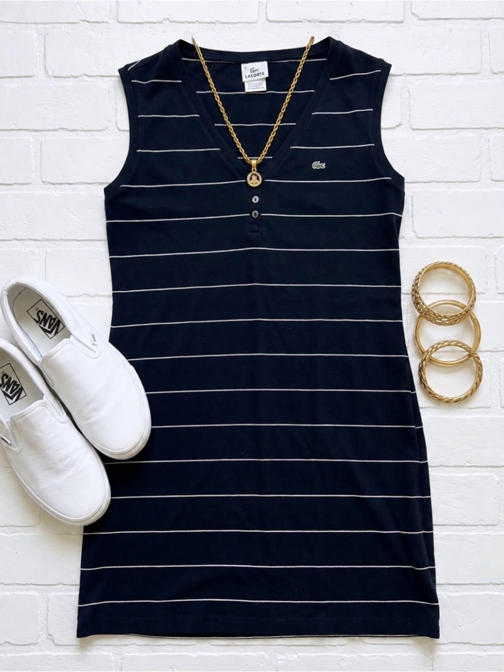 Lacoste Navy Sleeveless Striped Polo Mini Dress